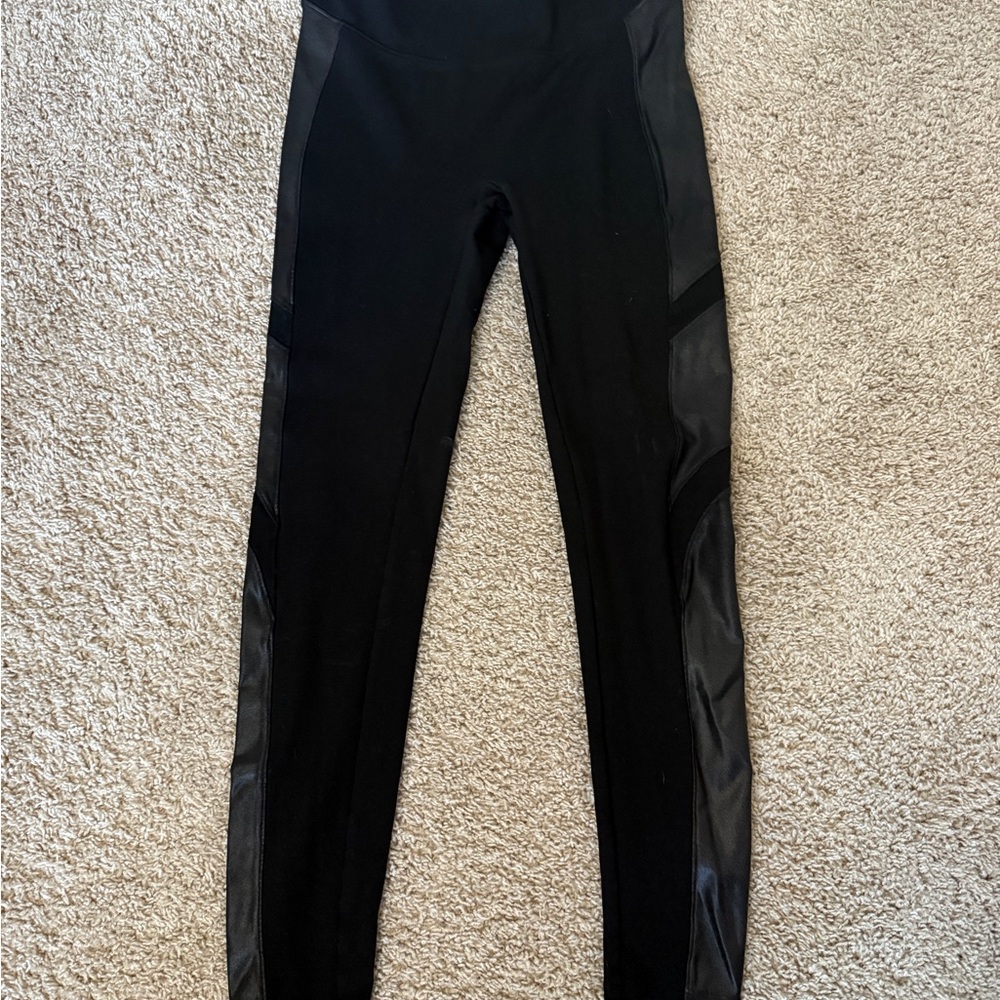 Spanx Black High-Waisted Leggings with Pleather Panels
